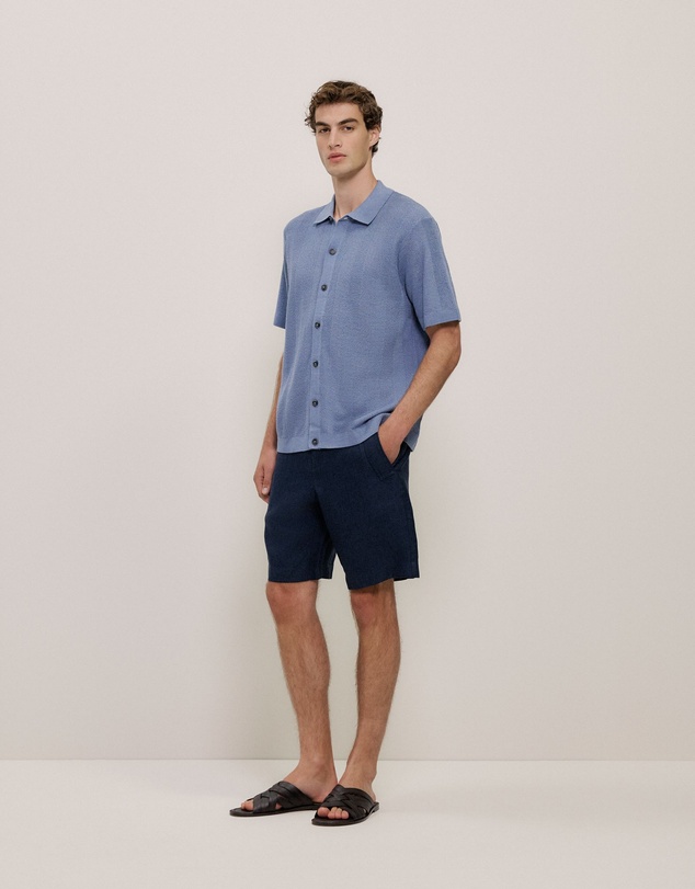 Trenery - Linen Cotton Herringbone Knit Shirt in Smoke Blue