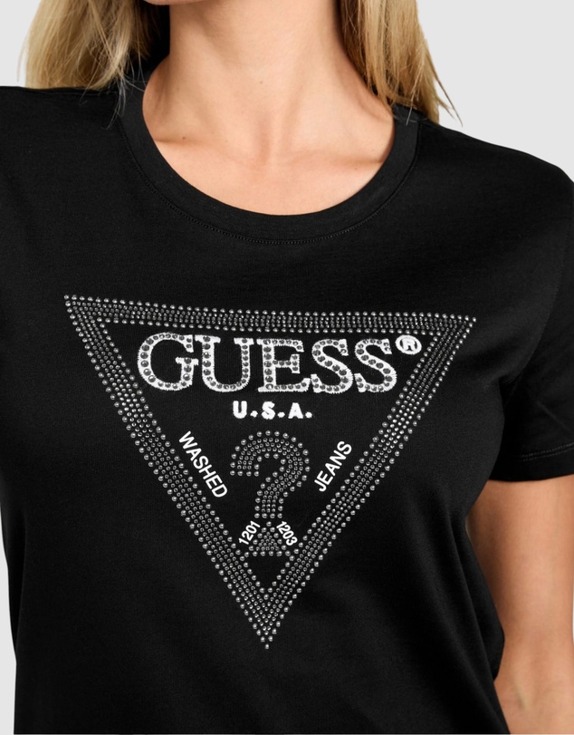 GUESS - Short Sleeve Crewneck Krystal Triangle T-Shirt