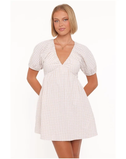 Petal & Pup - Cadhla Mini Dress - Beige Gingham