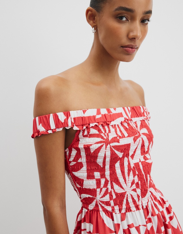 Country Road - Print Shirred Midi Dress
