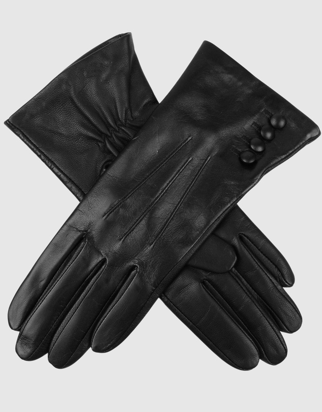 DENTS - Touchscreen 3 Point Silk-Lined Leather Gloves with Buttons