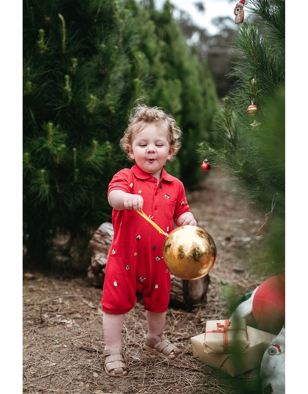 Purebaby - Christmas Polo Growsuit-Kids-Babies