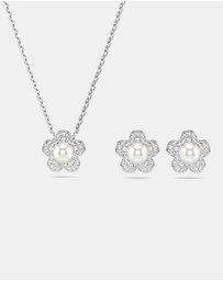 Swarovski - Ariana Grande X Swarovski Set, Crystal Pearl, Round Cut, Flower, White, Rhodium Plated