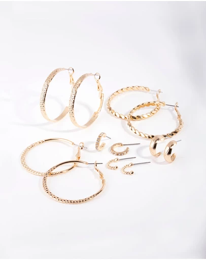 Lovisa - Gold Etched Twist Hoop Earring 6-Pack