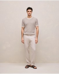 Trenery - Linen Cotton Rib Stripe Knit T-shirt in Flax