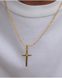 Kuzzoi - ICONIC EXCLUSIVE - Necklace Men Cross Flat Cord 925 Sterling Silver Gold Plated