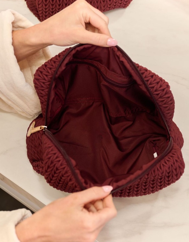 Sky Gazer - Luxe Quilted Make-Up & Toiletry Bag Set (Burgundy)