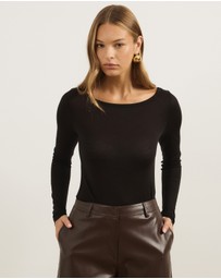 Atmos&Here - Wool Blend Boat Neck Long Sleeve Top