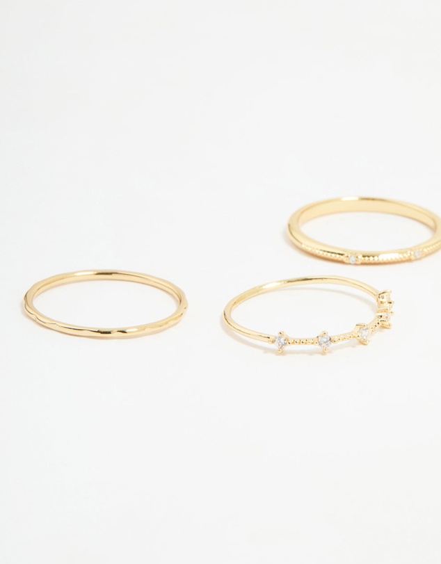 Lovisa - Gold Plated Cubic Zirconia Mixed Detail Rings 5-Pack