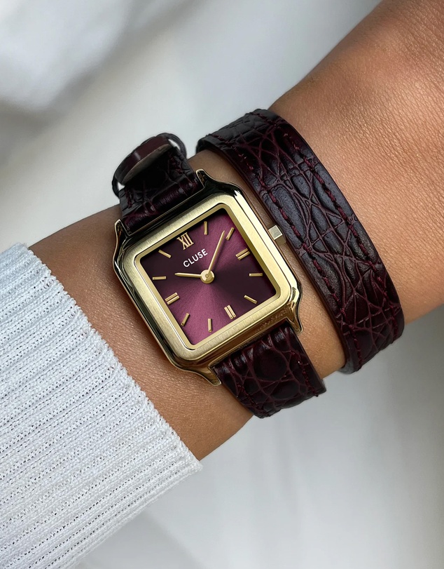 Cluse - Gracieuse Petite Watch Double Crocodile Leather, Wine, Gold Colour