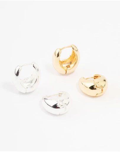 Lovisa - Gold Plated & Silver Plated Gradual Huggie Earrings 2-Pack
