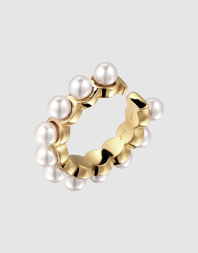 Elli Jewelry - Earrings Single Earcuff Pearl 925 Sterling Silver Gold-Plated