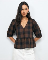 AERE - Inka Linen Gingham Top