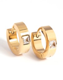 Lovisa - Waterproof Gold Plated Stainless Steel Cubic Zirconia Huggie Hoop Earrings