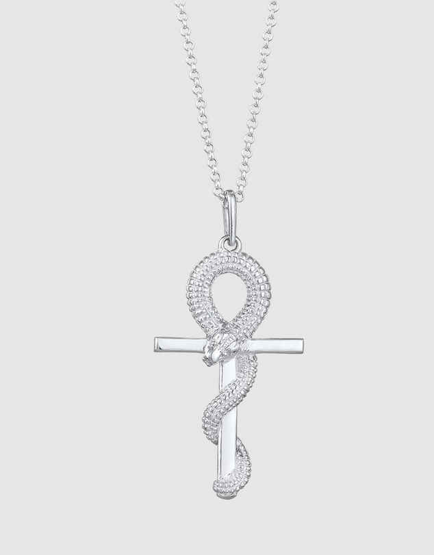 Kuzzoi - ICONIC EXCLUSIVE - Long Necklace with Cross Snake Pendant in 925 Sterling Silver