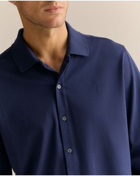Trenery - Tailored Fit Pique Cotton Monogram Shirt in Strong Blue