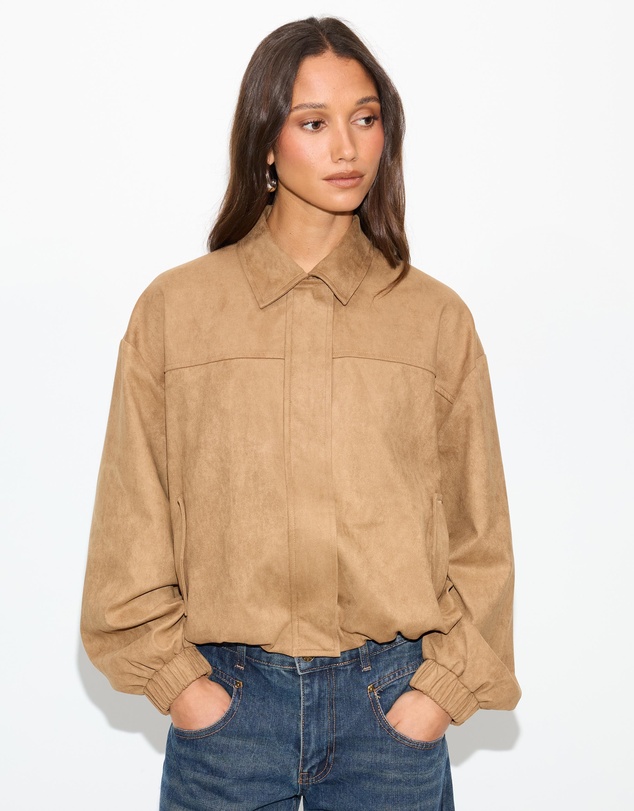 Dazie - Hailey Faux Suede Bomber Jacket