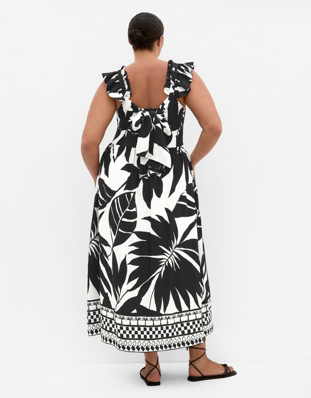 City Chic - Plus size Mirage Oasis Print Tie Back Maxi Dress - ivory