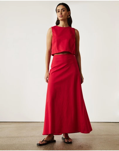 Atmos&Here - Celina Linen Blend Midi Skirt