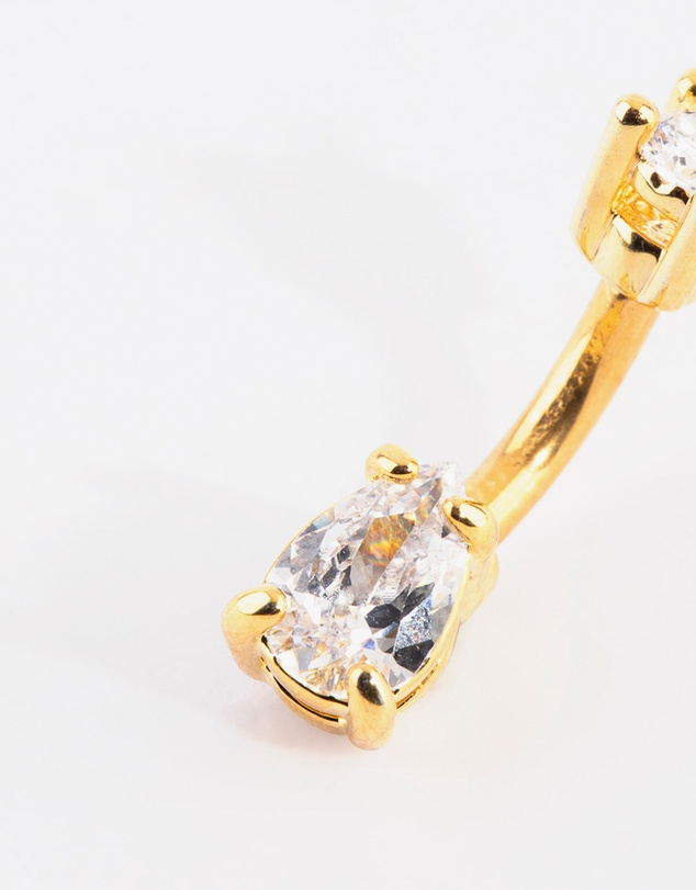 Lovisa - Gold Plated Titanium Pear Diamante Small Belly Bar