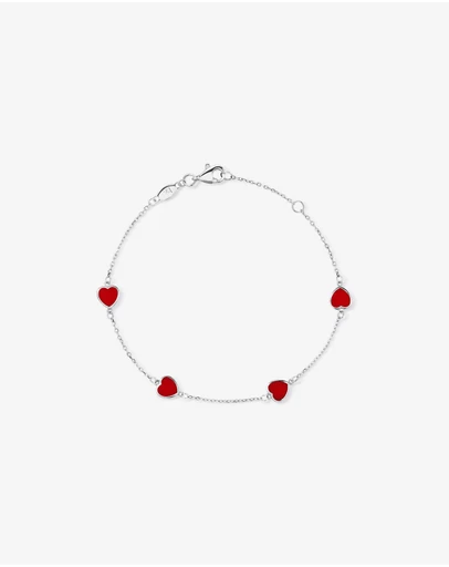 Michael Hill - 19cm Red Enamel Heart Bracelet in Sterling Silver