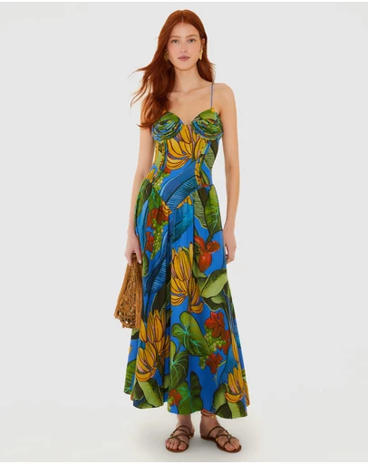 Farm Rio - Banana Grapes Blue Sleeveless Maxi Dress