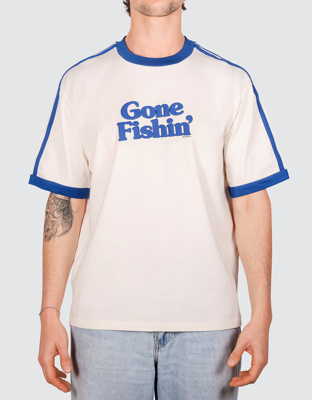Skwosh - Gone Fishin' Men's Boxy Ringer Tee in Off White