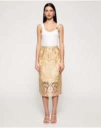Lindsay Nicholas New York - Sheer Gold Lace Skirt with Nude Underskirt