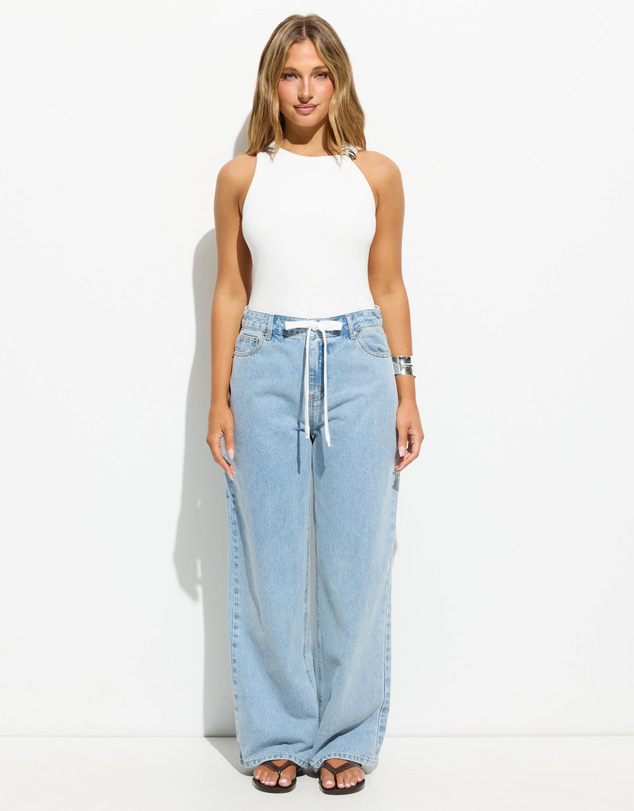 Dazie - Seattle Mid Rise Tie Front Baggy Jeans