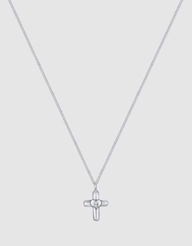 Elli Jewelry - Kids - Necklace Kids Cross Heart Crystals 925 Sterling Silver