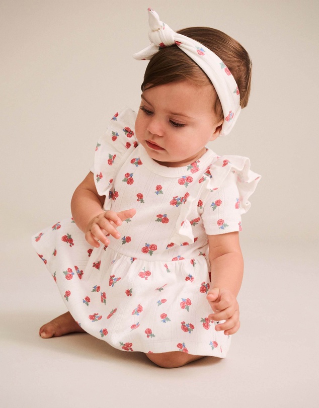 Huxbaby - Floral Pointelle Sleeveless Dress Romper and Headband - Babies