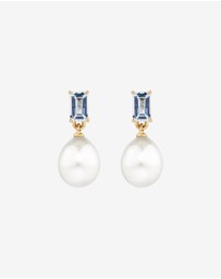 Michael Hill - Multi-Wear Aquamarine and Cultured Freshwater Pearl Drop Stud Earrings in 10kt Yellow Gold