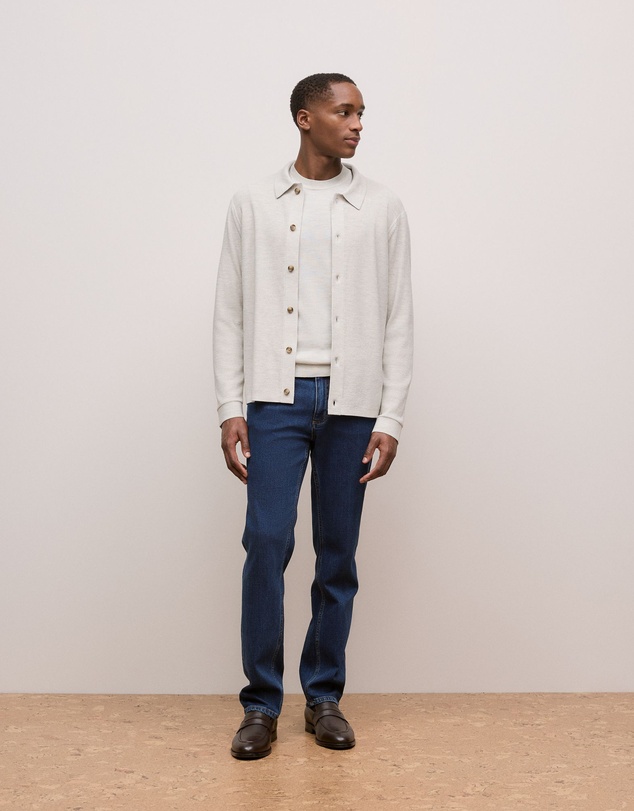 Trenery - Merino Texture Knit Long Sleeve Shirt in Stone
