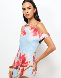 AERE - Liore Linen Draped Off Shoulder Maxi Dress