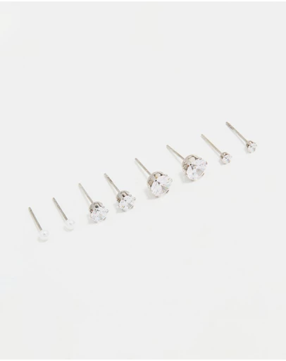 Lovisa - Waterproof Stainless Steel Cubic Zirconia & Pearl Stud Earrings 4-Pack