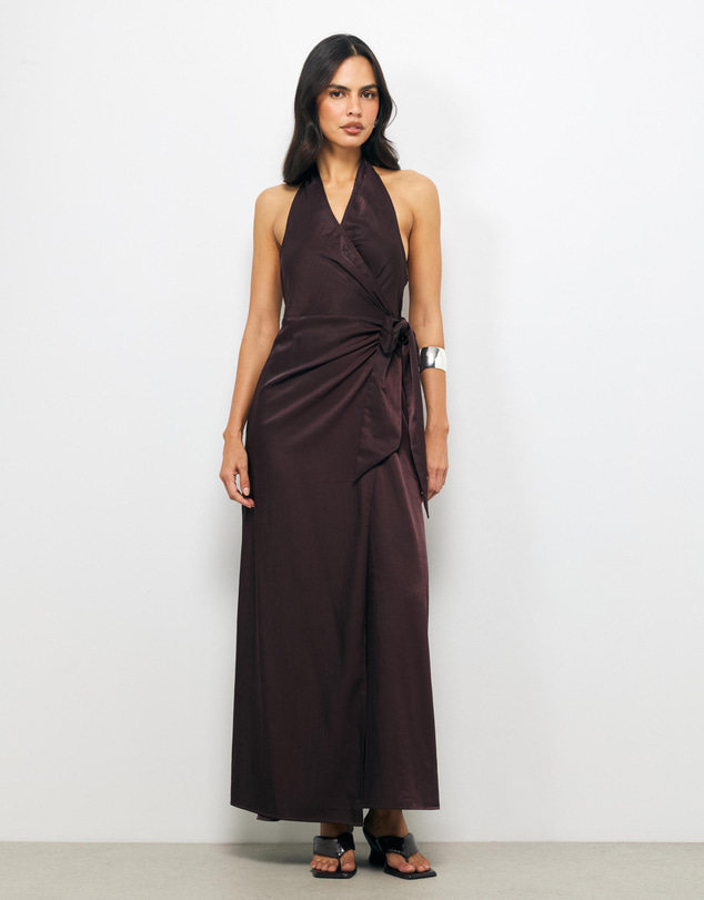 AERE - Beli Halter Wrap Maxi Dress