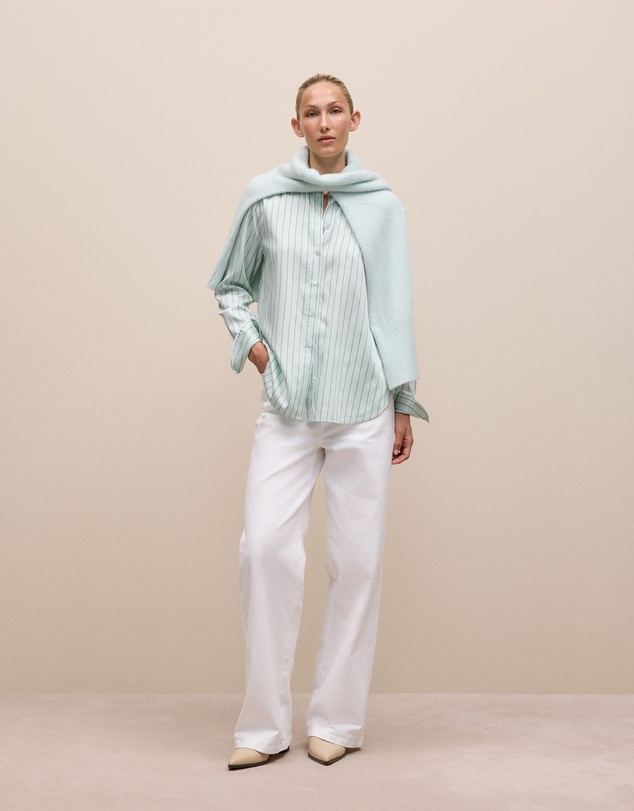 Trenery - Soft Stripe Long Sleeve Shirt in Faint Blue