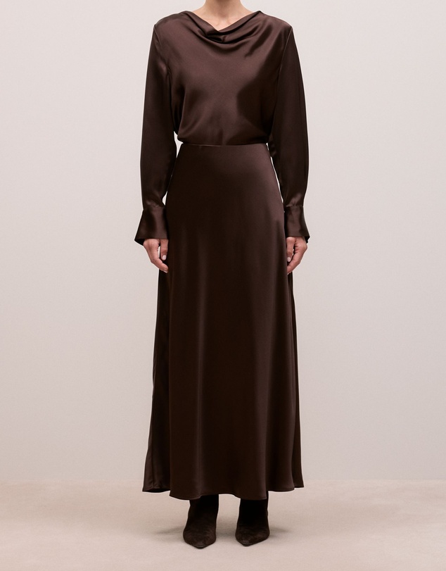 Trenery - Satin Bias Cut Maxi Skirt in Coffee Bean
