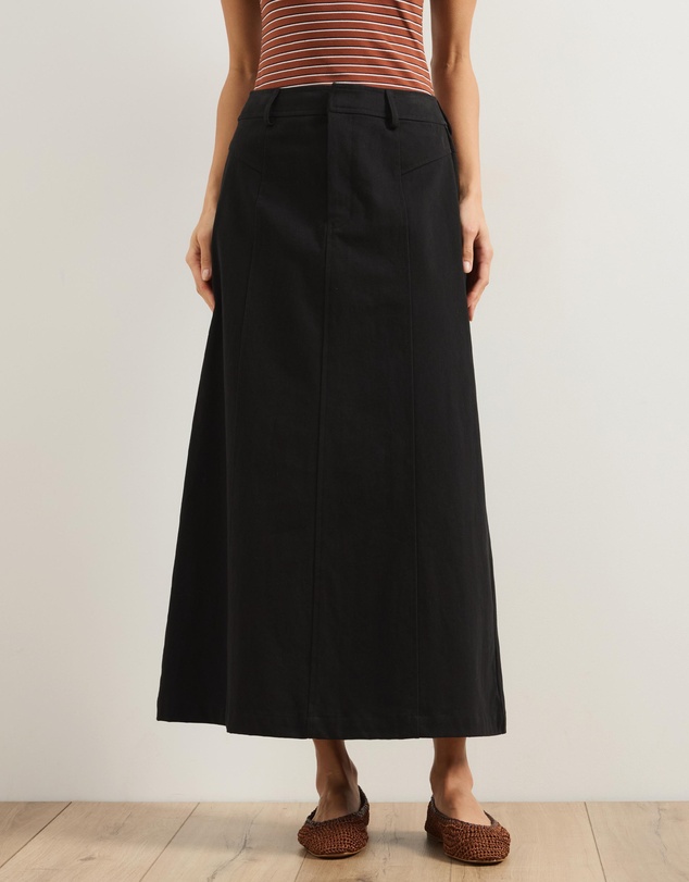 Atmos&Here - Lia A-Line Midi Skirt In Chambray