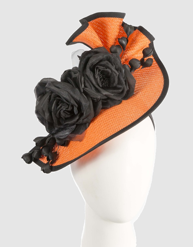 Fillies Collection - Bespoke Sculpted Orange Black Racing Fascinator