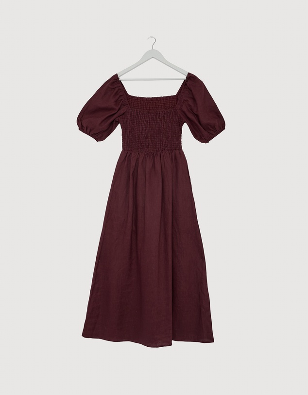 Revibe - Repaired AERE Olana Shirred Linen Midi Dress - AU 12