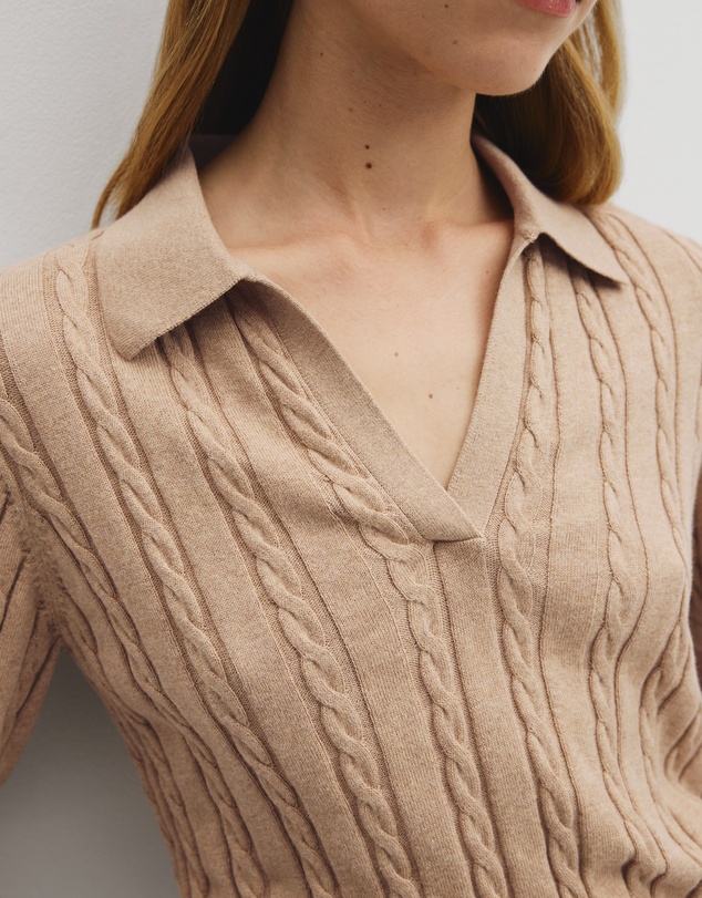 Country Road - Organically Grown Cotton Blend Cable Polo Knit
