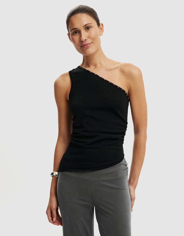 Cotton On - Stud Trim Asymmetrical Knit Top