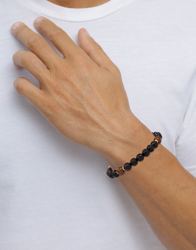 Kuzzoi - ICONIC EXCLUSIVE - Onyx and Tiger's Eye Bead Bracelet in Gold-Plated 925 Sterling Silver