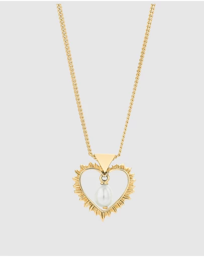 Karen Walker - Flaming Heart Pearl Drop Necklace 45cm