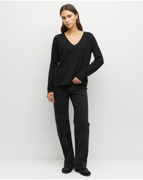 JH Lounge - JHL V-Neck L/S T (Fine Cotton Cashmere) Black