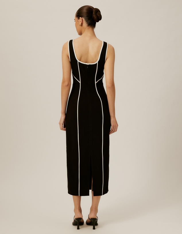 Tussah - Contrast Piping Crepe Midi Dress