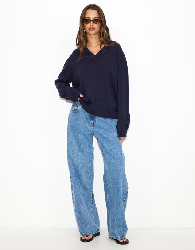 Dazie - Zara V-Neck Cotton Knit Jumper