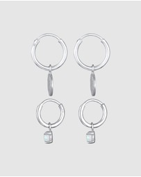 Elli Jewelry - Earrings Creoles Platelet Set Of 2 With Opal in 925 Sterling Silver
