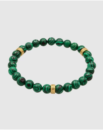 Kuzzoi - ICONIC EXCLUSIVE - Malachite Resin Bead Bracelet with Gold-Plated Silver Elements